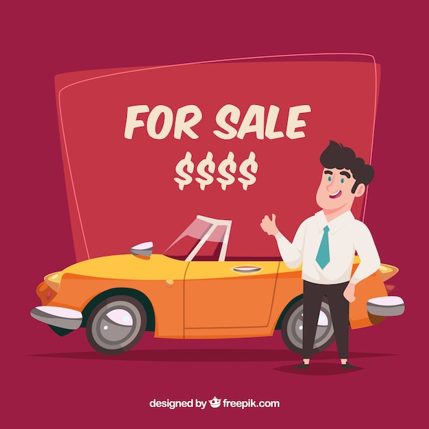 Car salesman composition with flat design