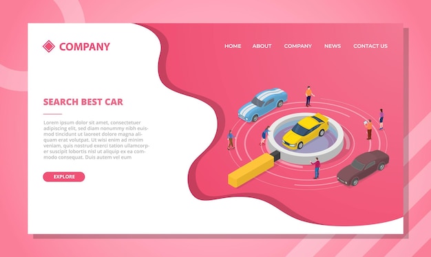 Концепция поиска автомобилей для шаблона веб-сайта или дизайна домашней страницы