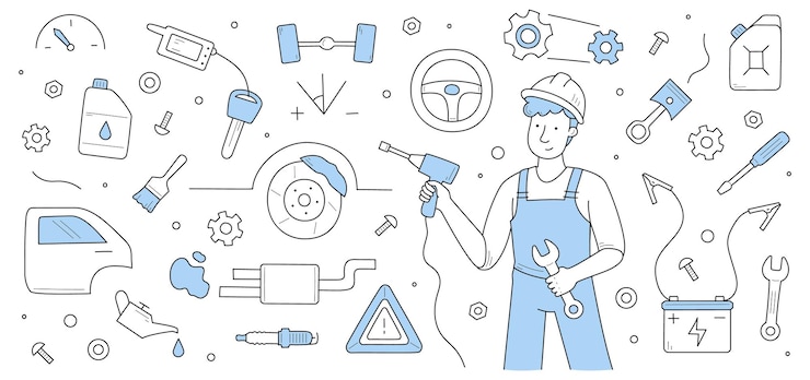 Free Vector car service doodle concept mechanic garage