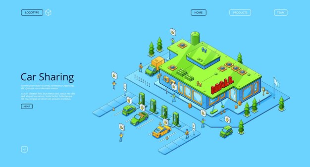 Car sharing isometric landing page web banner