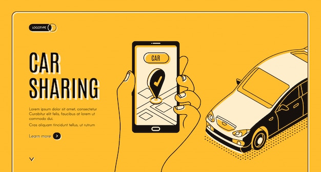 Car sharing service isometric landing page, app