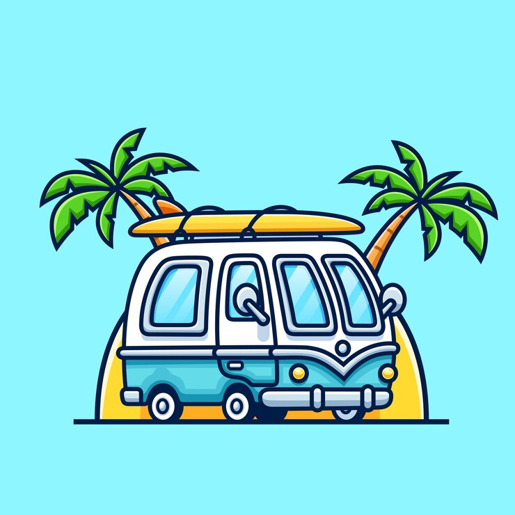 Free Vector car summer with surfboard cartoon vector icon illustration transportation holiday isolated flat