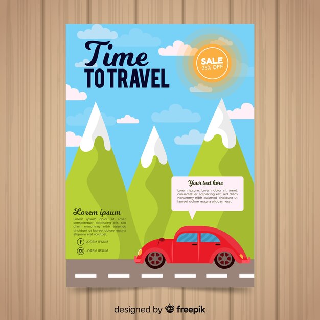 Car through the mountains travel flyer