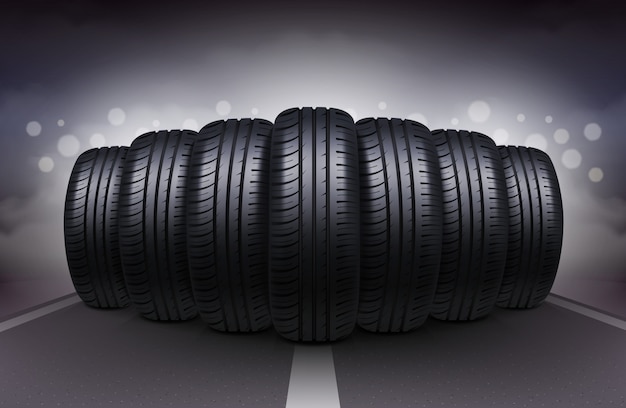 Car Tires On Night Roadway