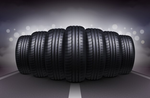 Car Tires On Night Roadway