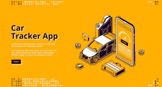 Free vector car tracker app isometric landing page gps service