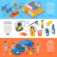 Free vector car wash isometric banners set