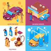 Free vector car wash isometric design concept