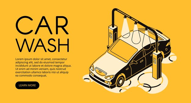 Car wash service illustration of automobile auto cleaning station.