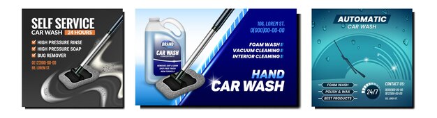 Car Wash Service Promotional Posters Set