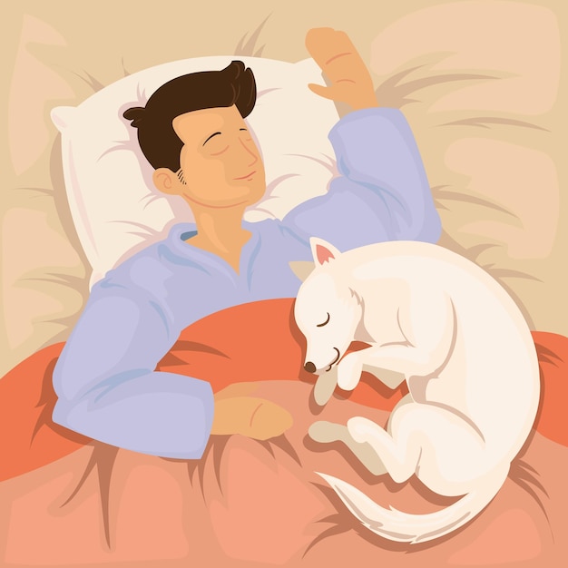 Free vector card of asleep man and dog