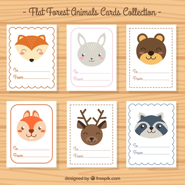 Free vector card collection of beautiful animals in flat design