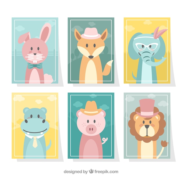 Free vector card collection with dressed up animals