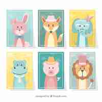 Free vector card collection with dressed up animals