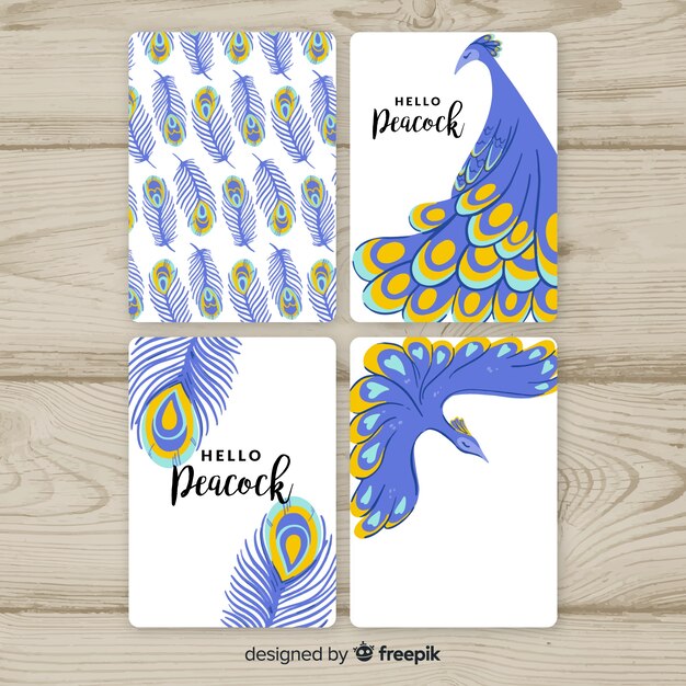 Free vector card collection with peacock designs