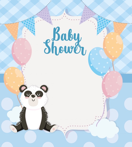 Free vector card of cute panda animal with balloons