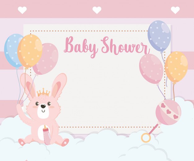 Card of cute rabbit animal with balloons