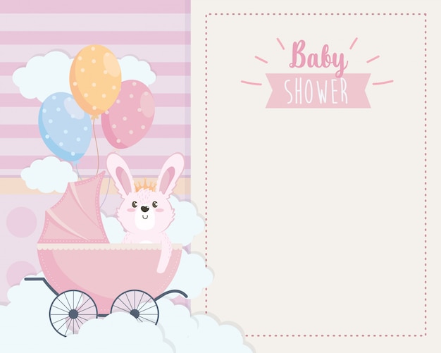 Free vector card of cute rabbit in the carriage and balloons