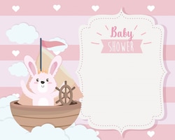 Card of cute rabbit in the ship and clouds