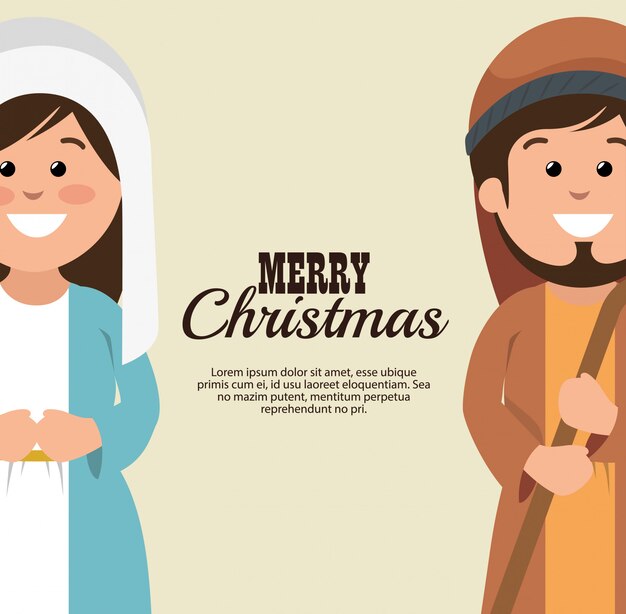 card merry christmas mary joseph cartoon