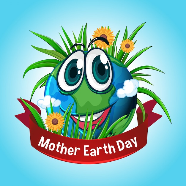 card for mother earth day with happy smile on earth