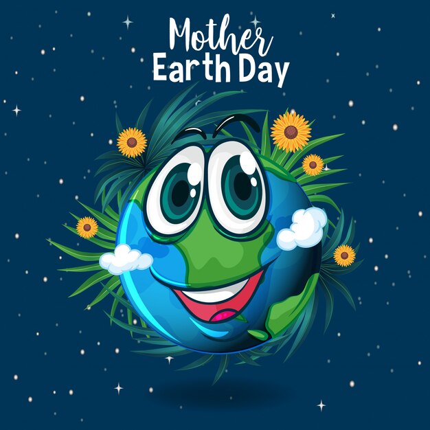 card for mother earth day with happy smile on earth