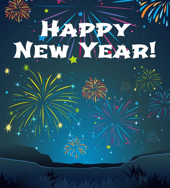 Card template for New Year with firework background