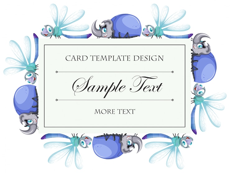 Free Vector card template with beetles and dragonflies illustration