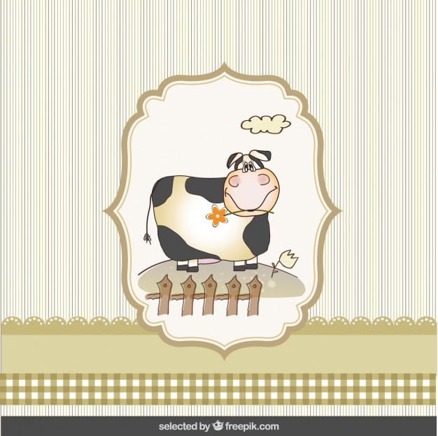 Free vector card with cow in scrapbook style