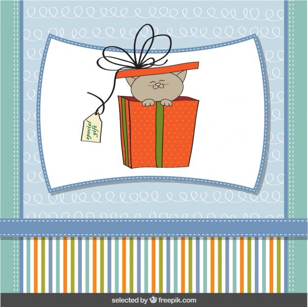 Free Vector card with cute cat inside the present box