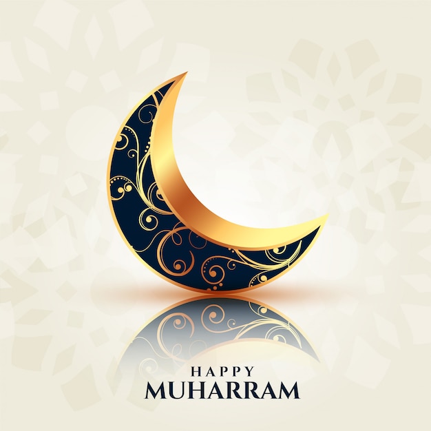 card with Decorative golden moon for happy muharram festival