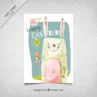 Free vector card with lovely easter day watercolor bunny