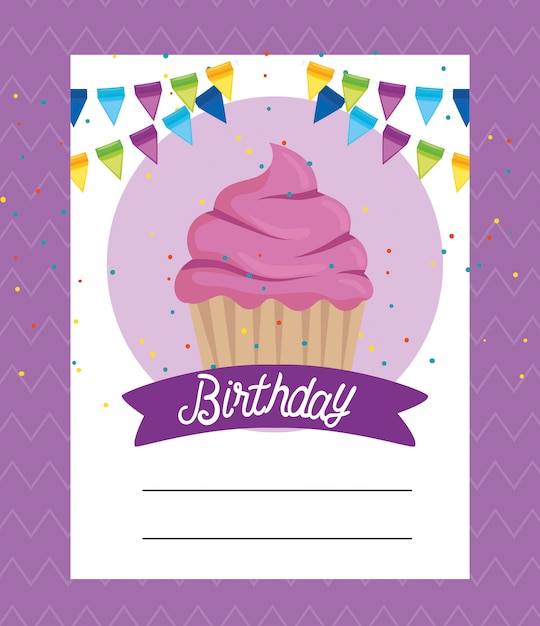 Free vector card with sweet muffin and ribbon decoration