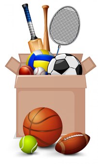 スポーツ用品一式の段ボール箱 プレミアムベクター スポーツ用品一式の段ボール箱 プレミアムベクター