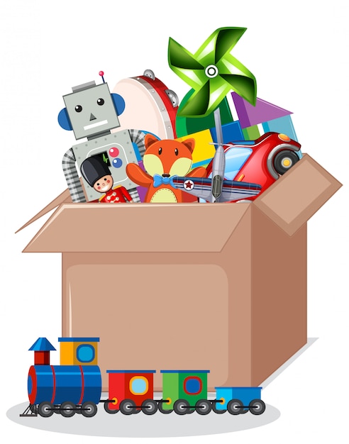Бесплатное векторное изображение Картонная коробка с игрушками