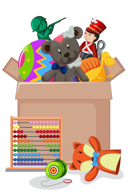 Free vector cardboard box full of toys