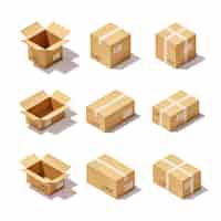 Бесплатное векторное изображение Набор картонных коробок