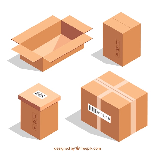 Cardboard boxes collection to shipment in realistic style