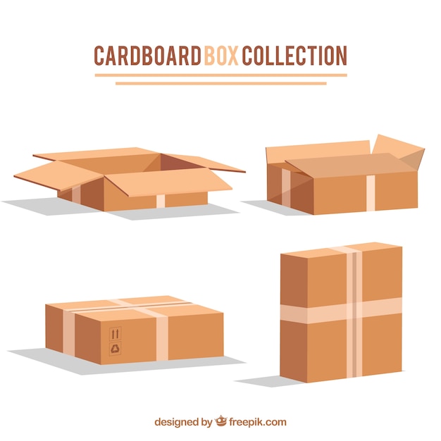 Cardboard boxes collection to shipment in realistic style