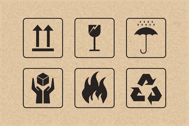 Cardboard packaging icon set.
