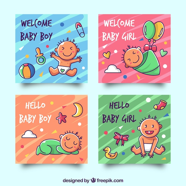 Cards collection with cute babies 