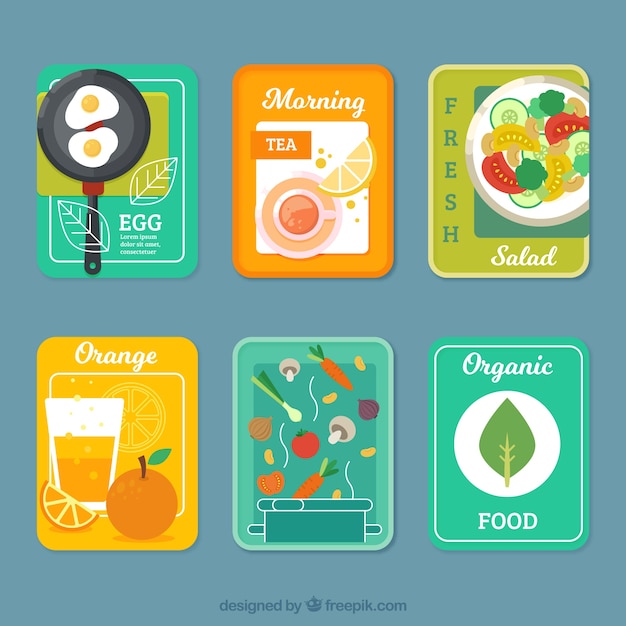 Free vector cards collection with different food