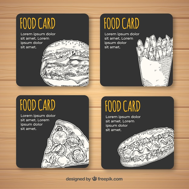 Free vector cards collection with different food