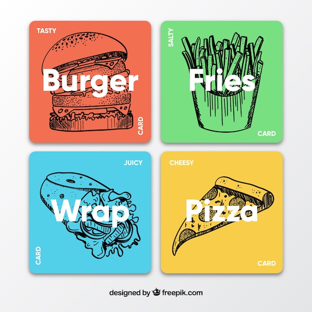 cards collection with fast food