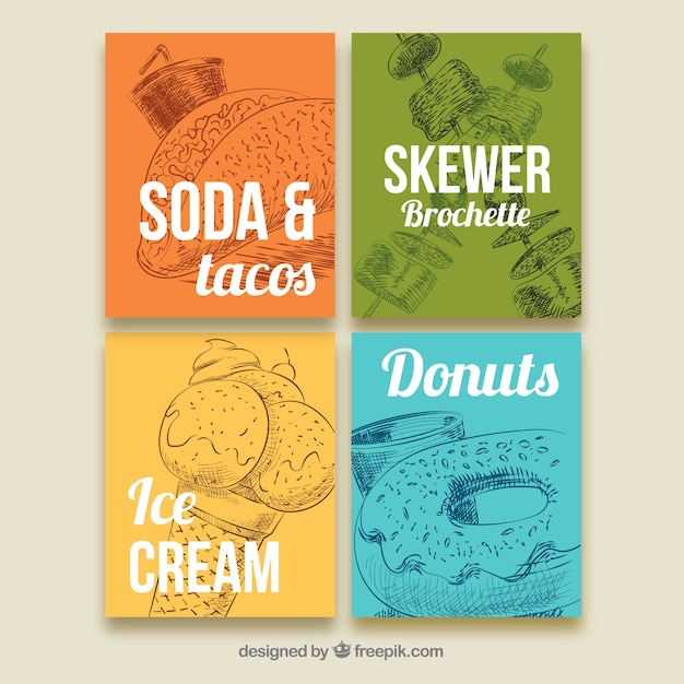 Free vector cards collection with fast food