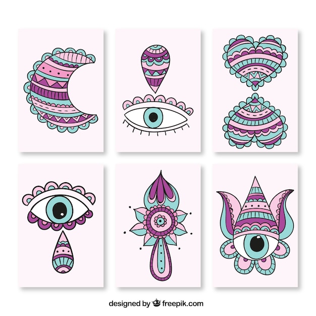 Free vector cards with eyes to ethnic themed