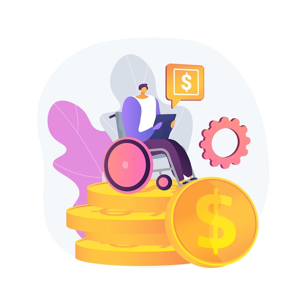 Care allowance abstract concept   illustration. pension contribution, old disabled person, regular care, senior woman on walker, wheelchair, home nurse, health insurance