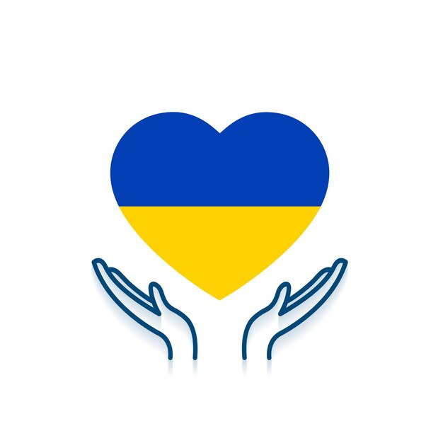 Care hands with ukraine flag in heart shape