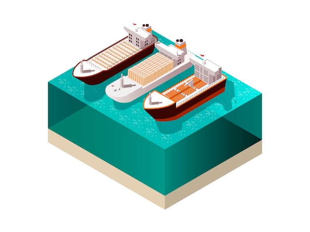 Free vector cargo boats isometric composition