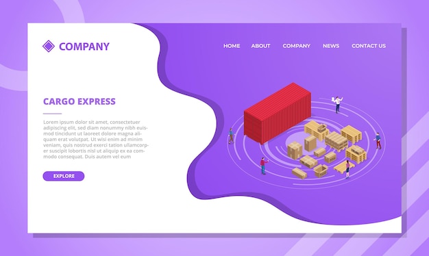 Free vector cargo express concept for website template or landing homepage design with isometric style illustration